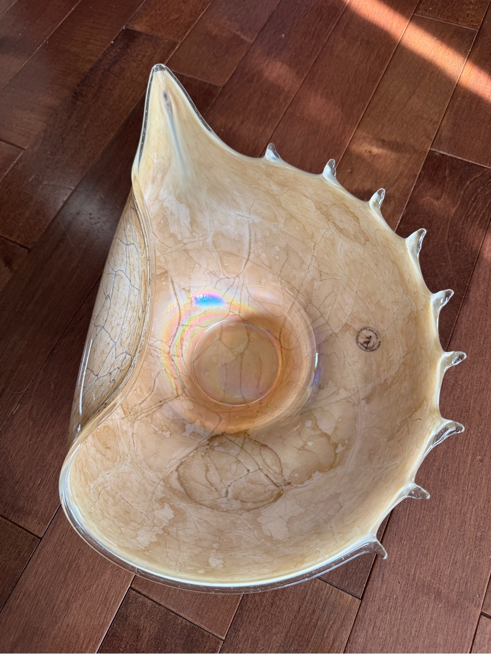 Decorative Art Glass Conch Shell Centerpiece Bowl Handmade Poland